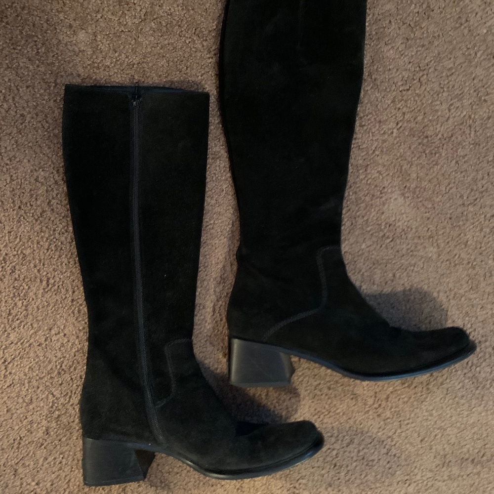 Black suede tall boots